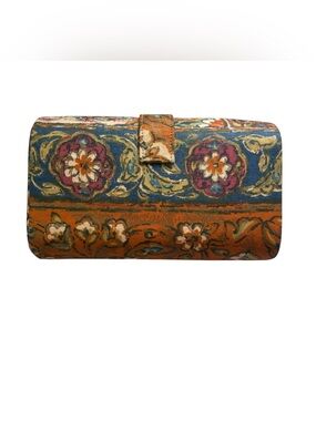 Vintage Floral Tapestry Clutch in Blue and Orange